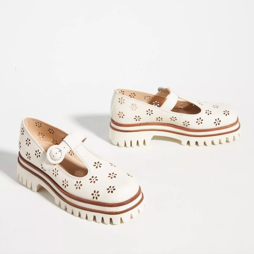 Anthro Elvio Zanon Platform Mary Jane Loafers Floral Cut Out
